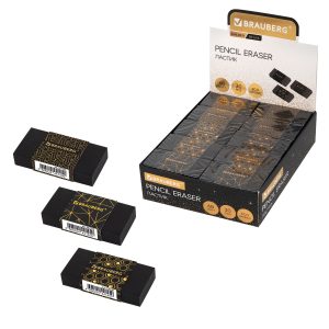 Ластик BRAUBERG "GOLDEN BLACK", 50х24х10 мм, прямоугольный, картонный держатель, экологичный ПВХ, ас